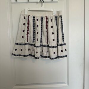 LOFT White and Red Embroidered Mini Skirt